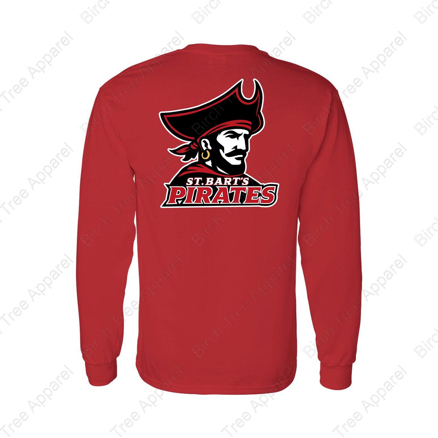 Long Sleeve Shirt - St. Barts Pirates w. Pirate On Back (Youth & Adult)