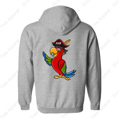 Hoodie Zip Up - St. Barts Pirates w. Parrot On Back (Youth & Adult)
