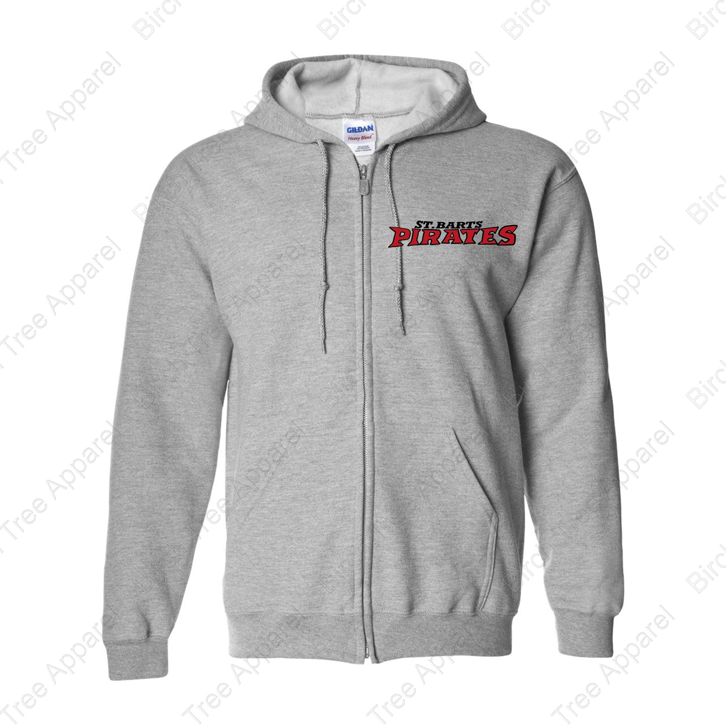 Hoodie Zip Up - St. Barts Pirates w. Pirate On Back (Youth & Adult)