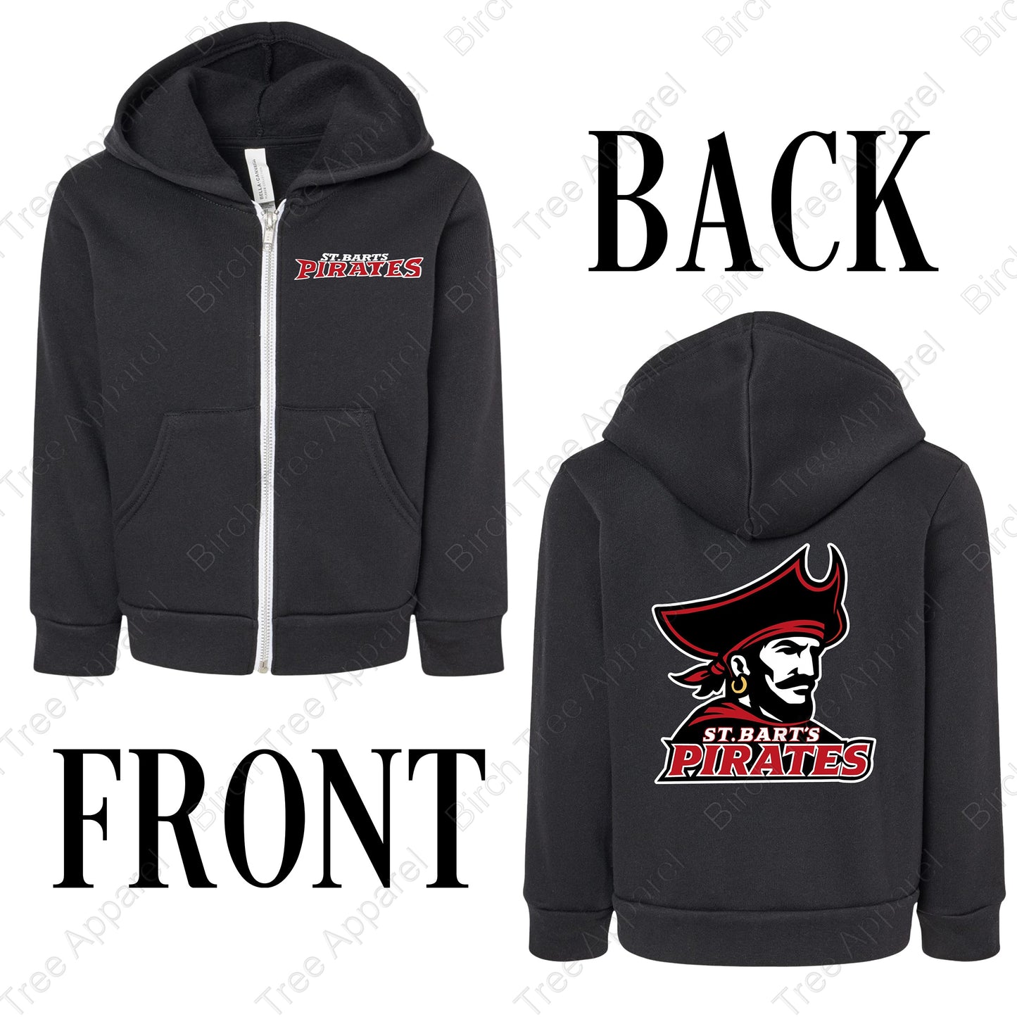 Hoodie Zip Up - St. Barts Pirates w. Pirate OR Parrot On Back (Littles)