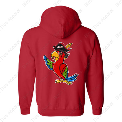 Hoodie Zip Up - St. Barts Pirates w. Parrot On Back (Youth & Adult)